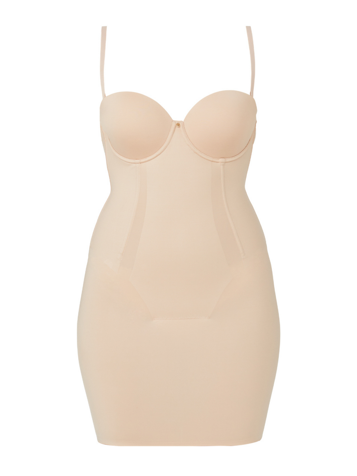 Body Define backless slip with detachable straps and seam-free contour design for specialty dressing.