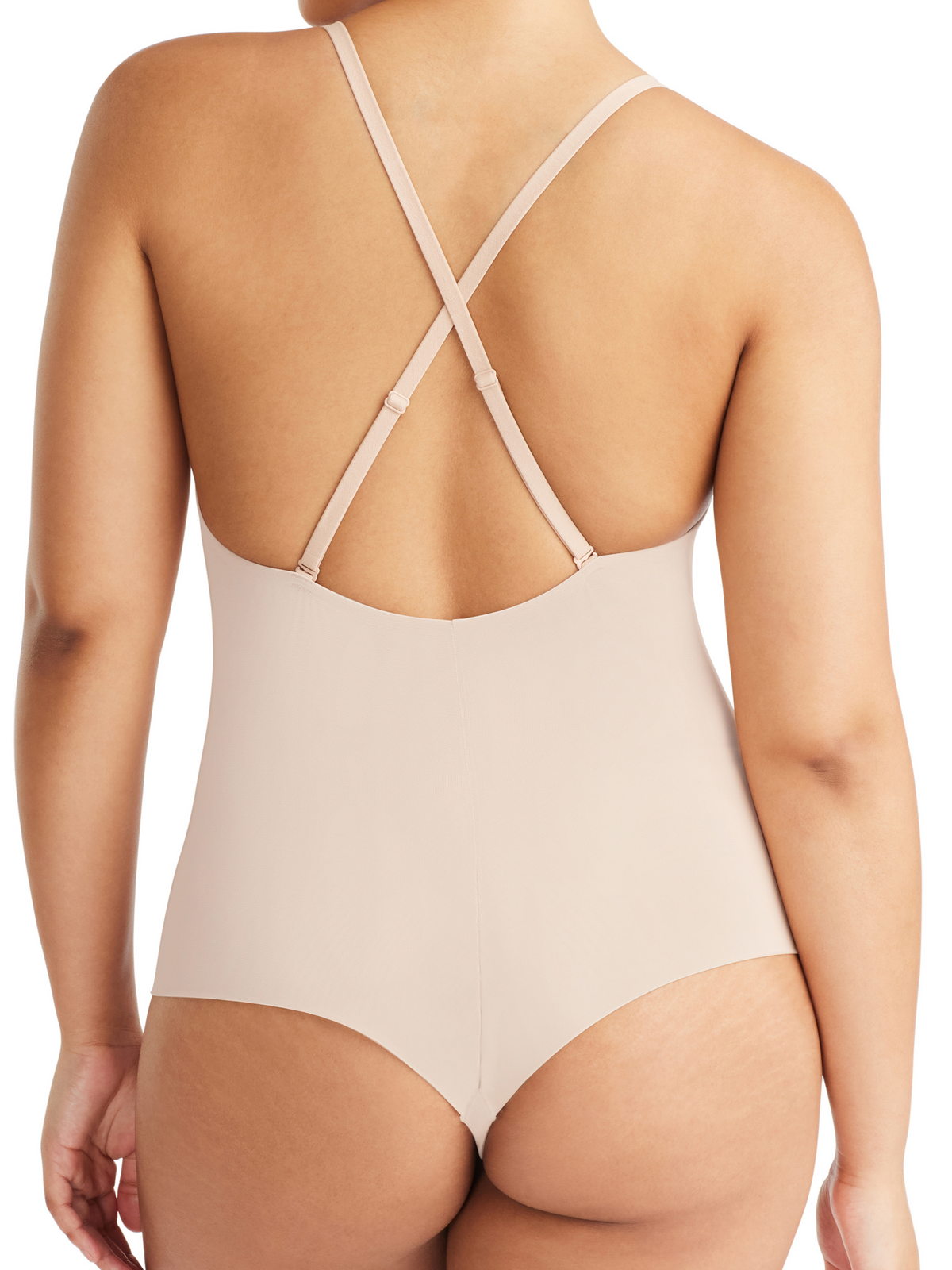 Back view of Nancy Ganz Sheer Infinity Bodysuit with low cut design and detachable straps for versatile wear under different outfits.