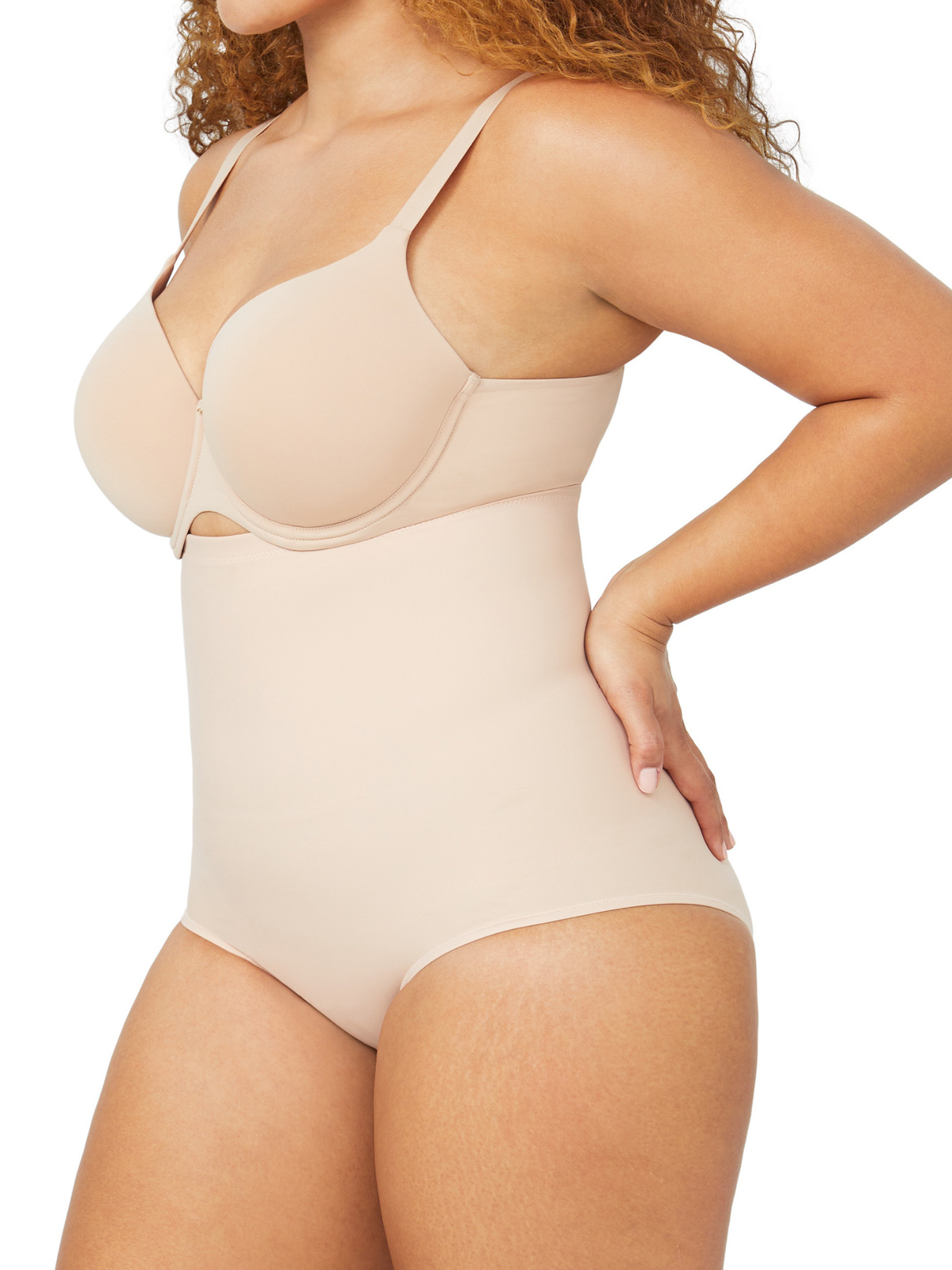 Side profile of Nancy Ganz Body Sculpt High Waisted Brief, showing sleek contouring and tummy-smoothing fit.
