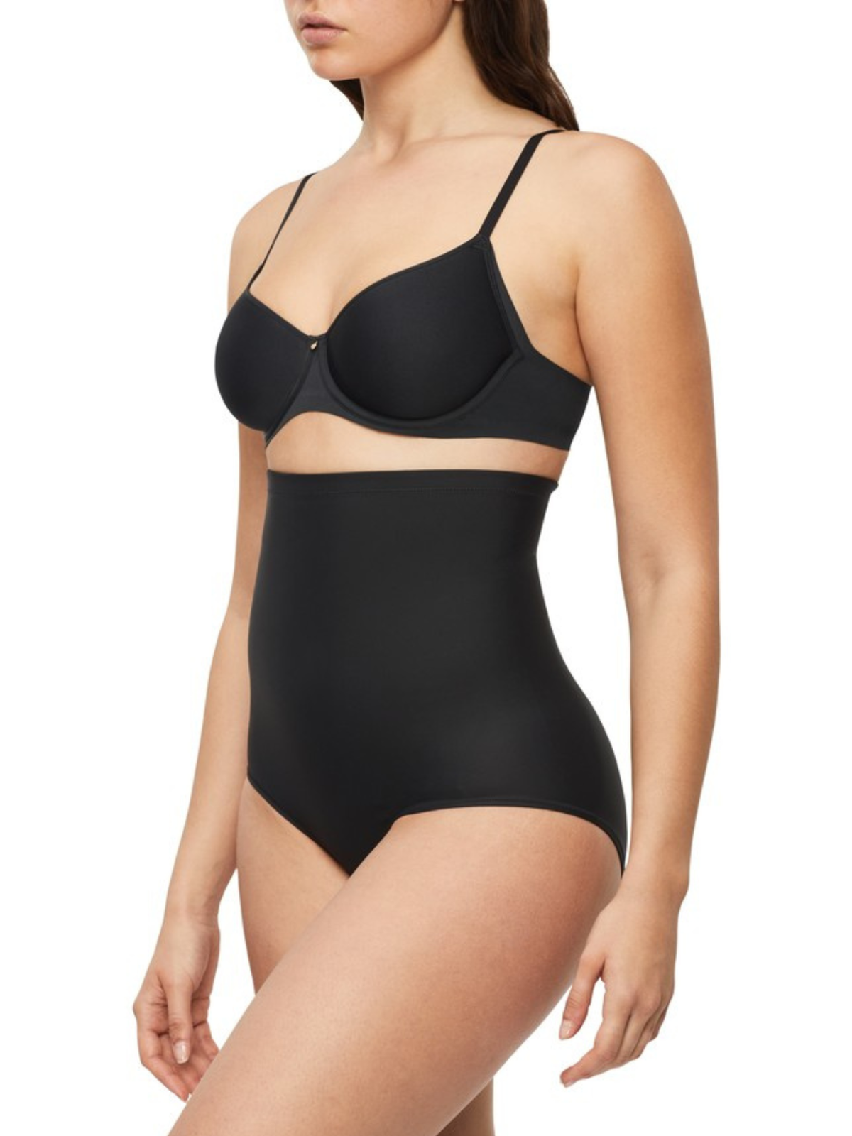 Side view of Nancy Ganz Body Sculpt High Waisted Brief, illustrating tummy control and sleek silhouette.