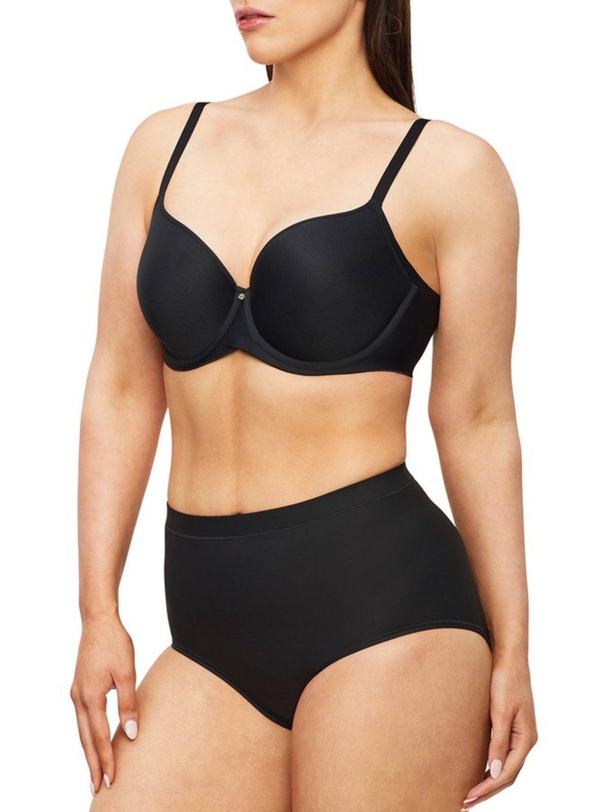 Side profile of Nancy Ganz Body Sculpt Waisted Brief, illustrating gentle tummy shaping and clean lines under clothing.