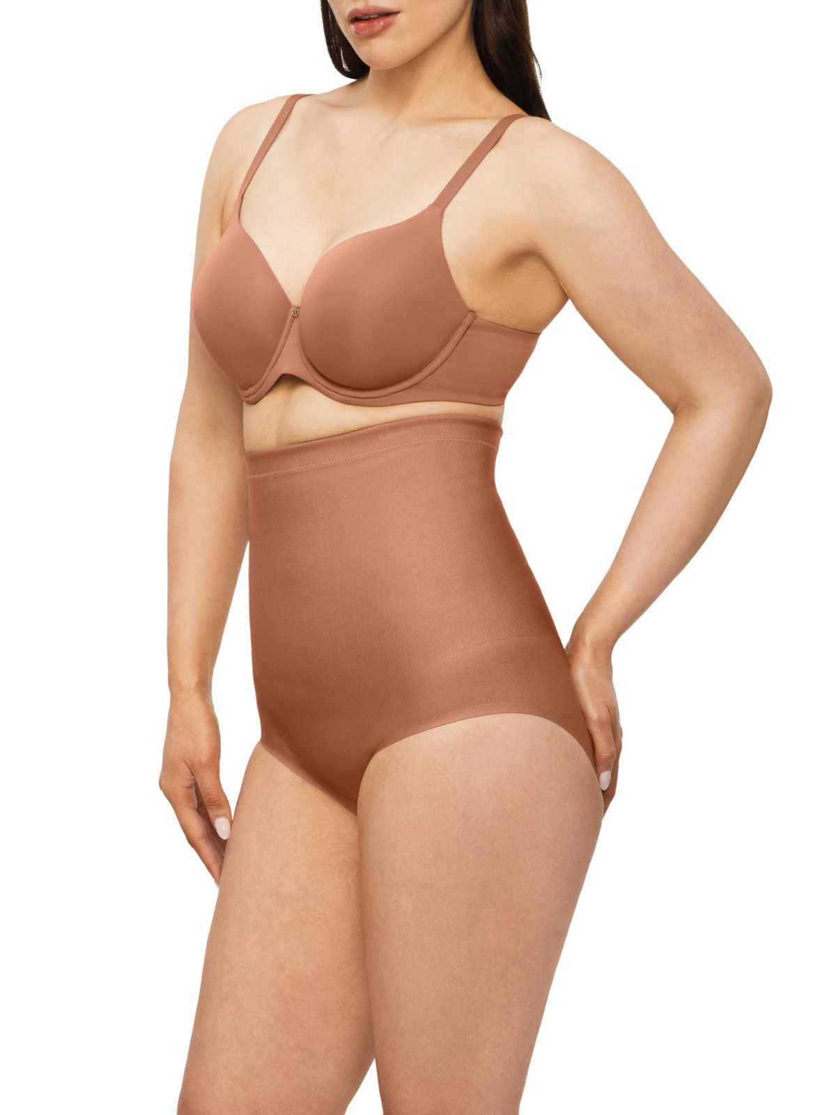 Side profile of X-Factor High Waisted Brief with high waistband and silicone-free nano elastic for all-day secure fit.