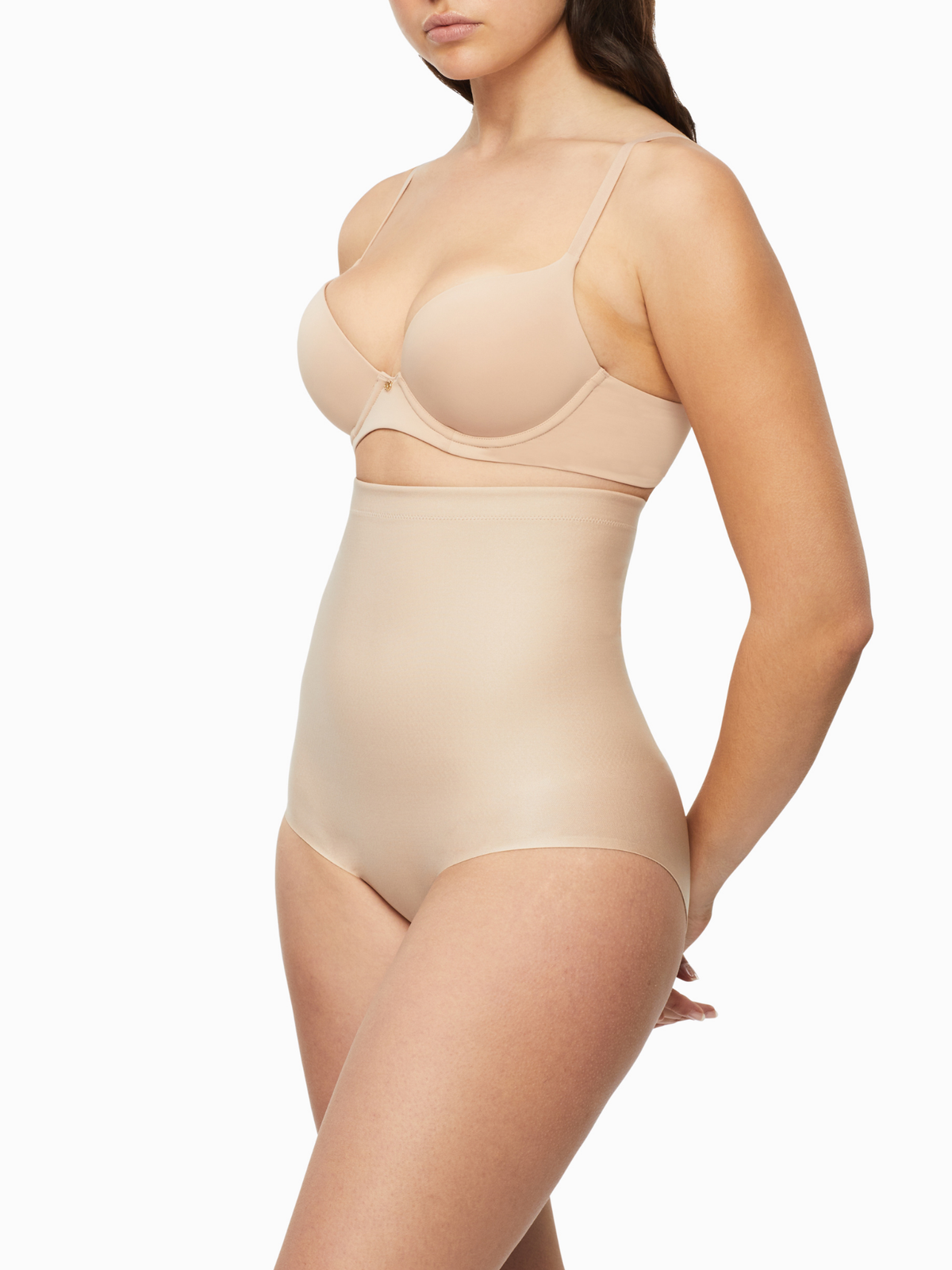 Side view of X-Factor High Waisted Brief showing lightweight performance fabric that sculpts while staying breathable.