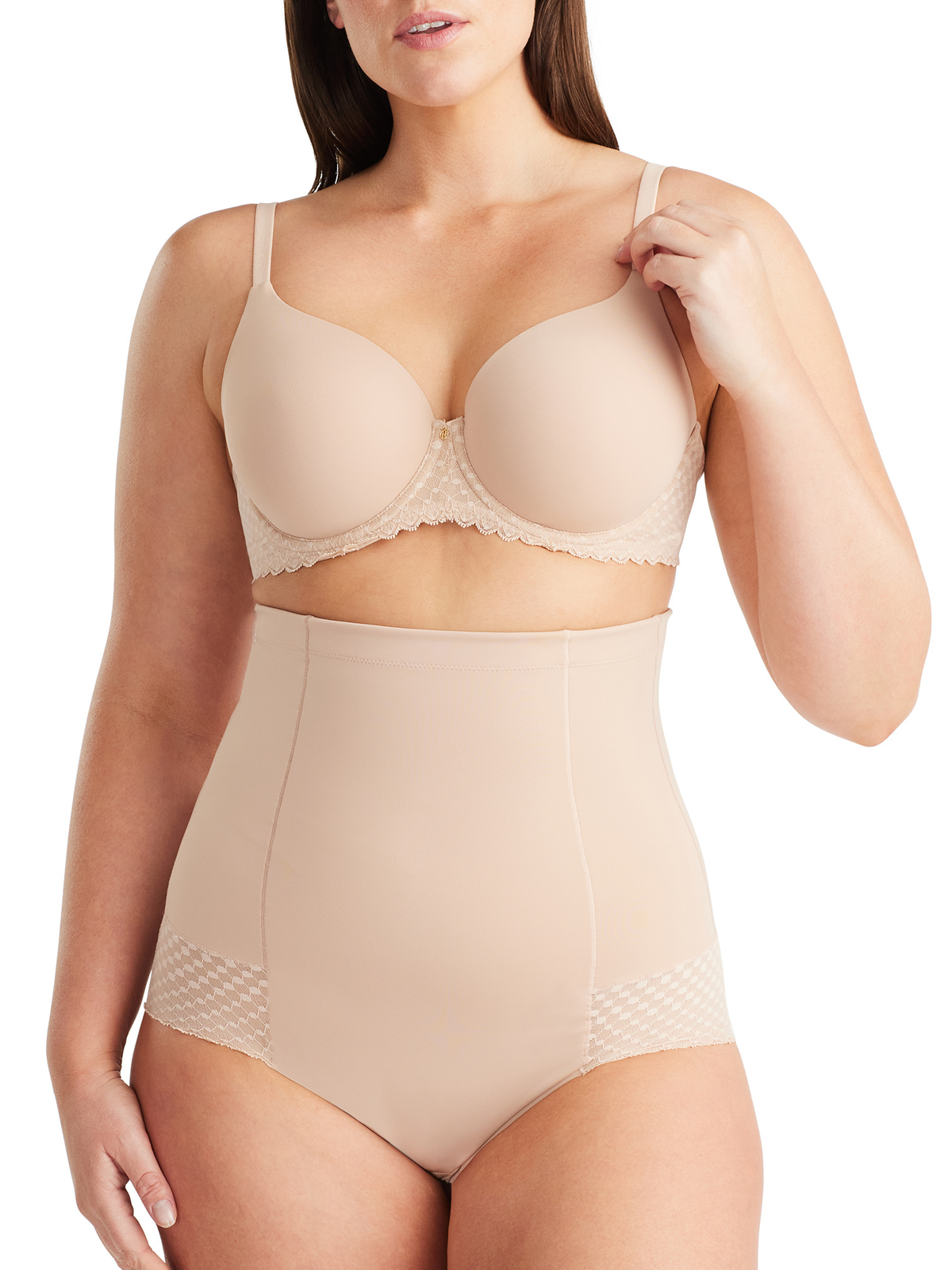Revive Lace High Waisted Brief in Warm Taupe by Nancy Ganz