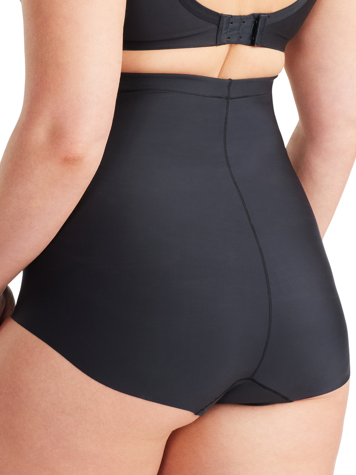 Back view of Nancy Ganz No VPL High Waisted Brief in Black, bonded edge shaping brief with sleek seam free rear