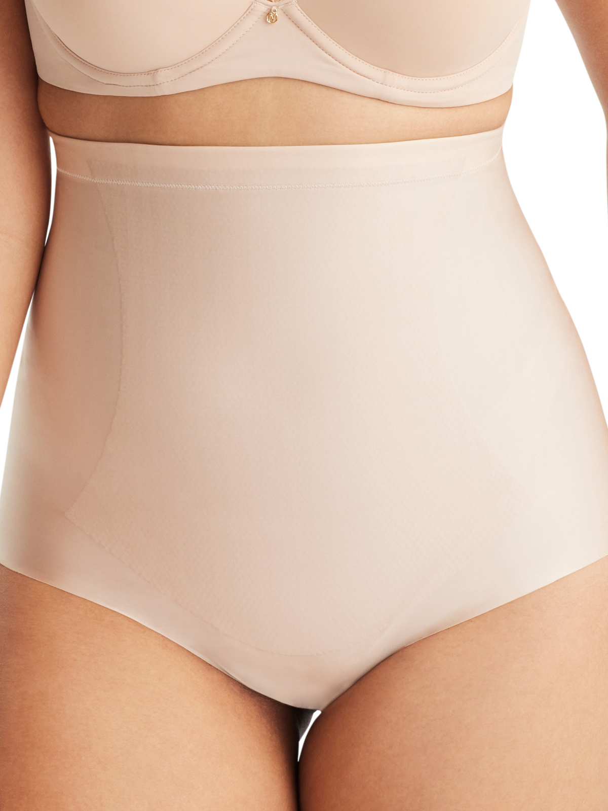 Front view of Nancy Ganz No VPL High Waisted Brief with hug and hold top band, seamless fit, and moderate support.