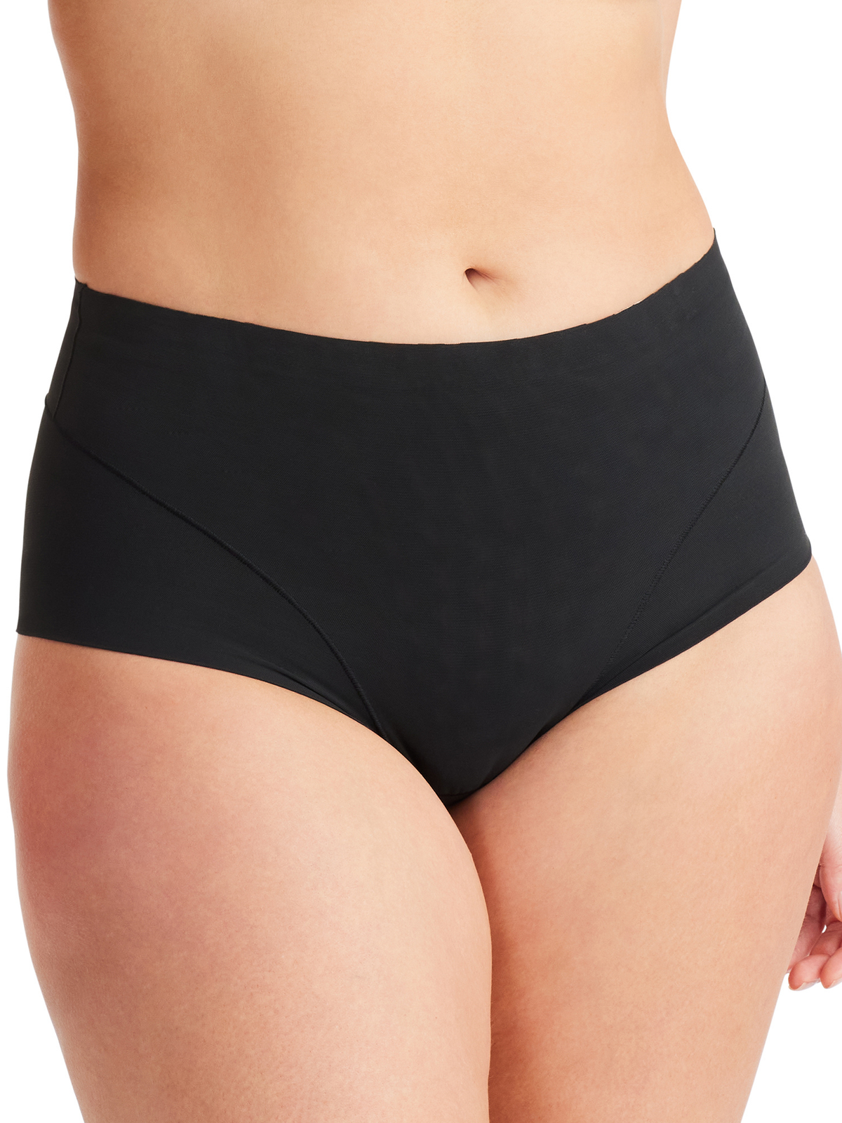 Close-up of Nancy Ganz Sheer Infinity Brazilian cut brief fabric featuring soft-to-touch recycled nylon and breathable power mesh.