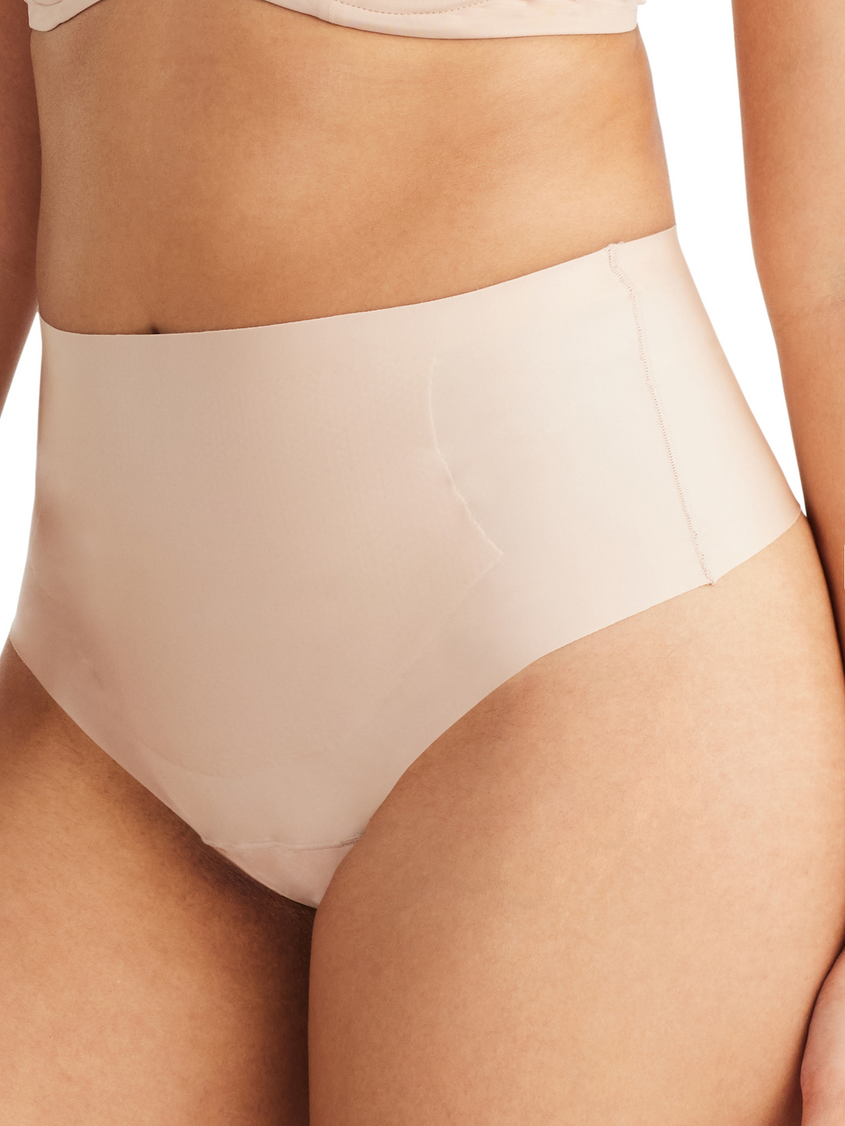 Side profile of ‘No VPL’ waisted thong showcasing smooth free cut fabric and breathable bonded panels for everyday comfort.