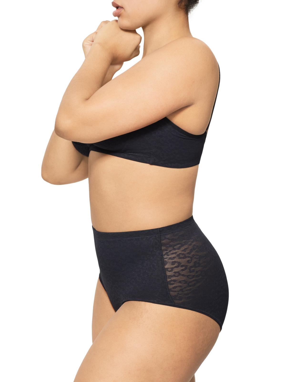Front view of the Nancy Ganz Lace Supreme Waisted Brief featuring a high-waisted silhouette with elegant lace detailing.