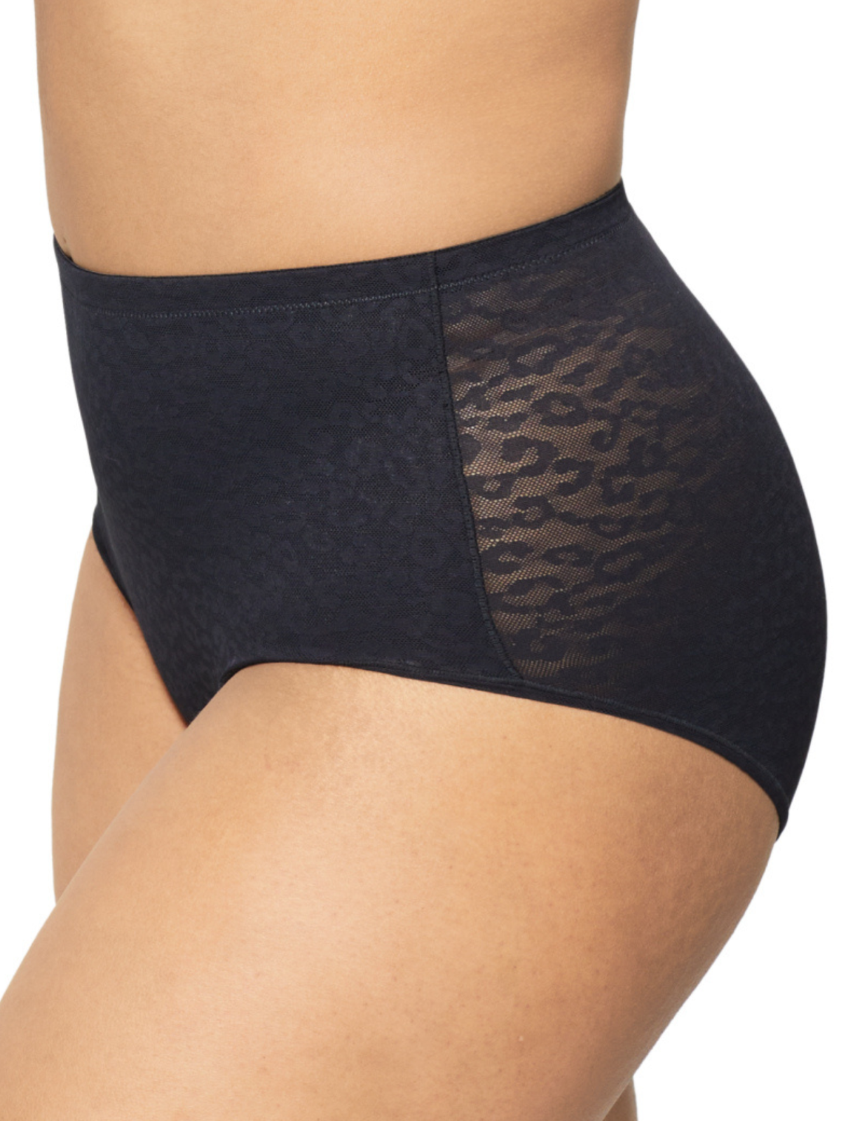 Close-up detail of the Nancy Ganz Lace Supreme Waisted Brief lace texture and soft, smoothing fabric.