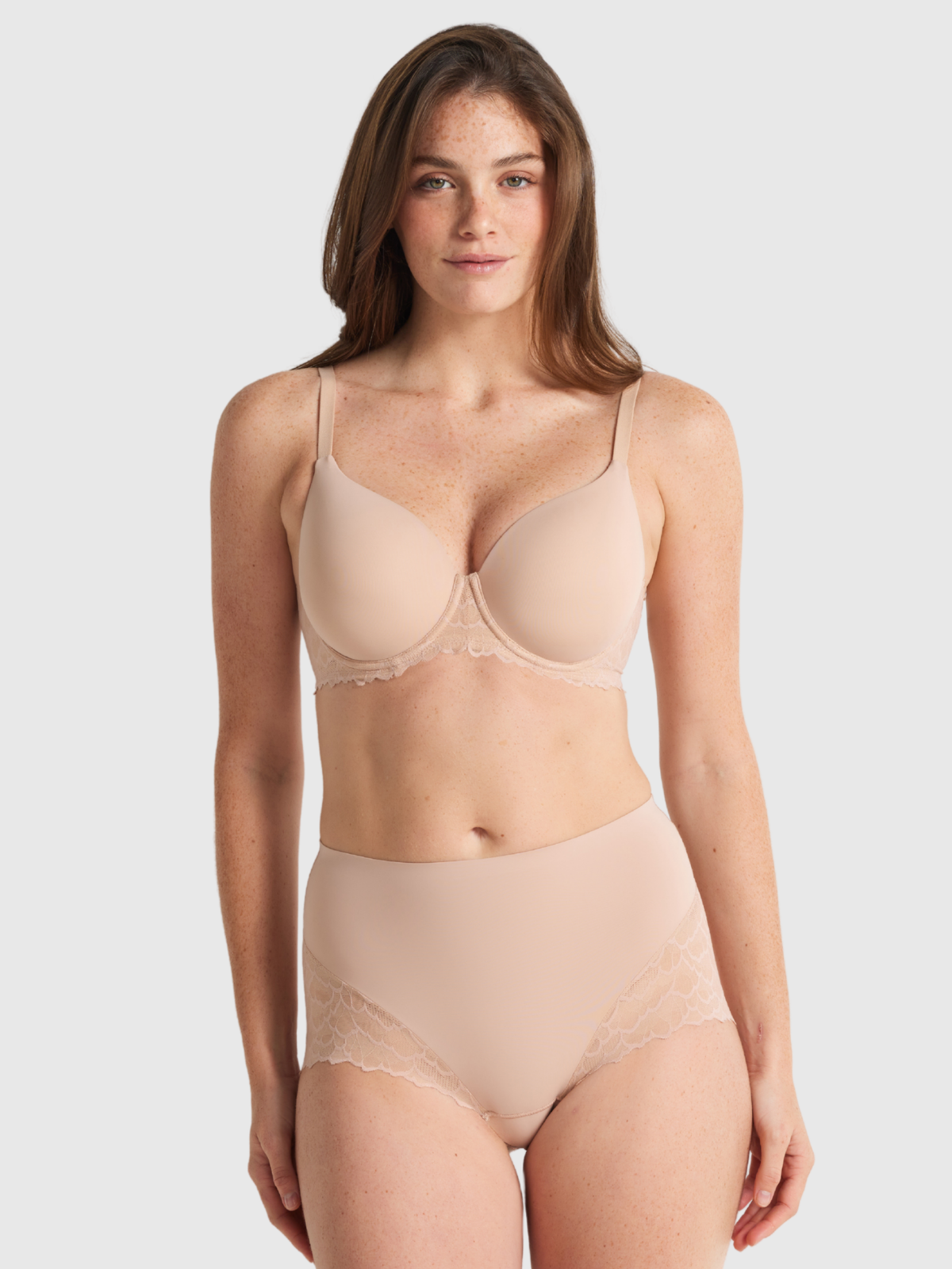 Sculpted Lace Waisted Brief in Warm Taupe