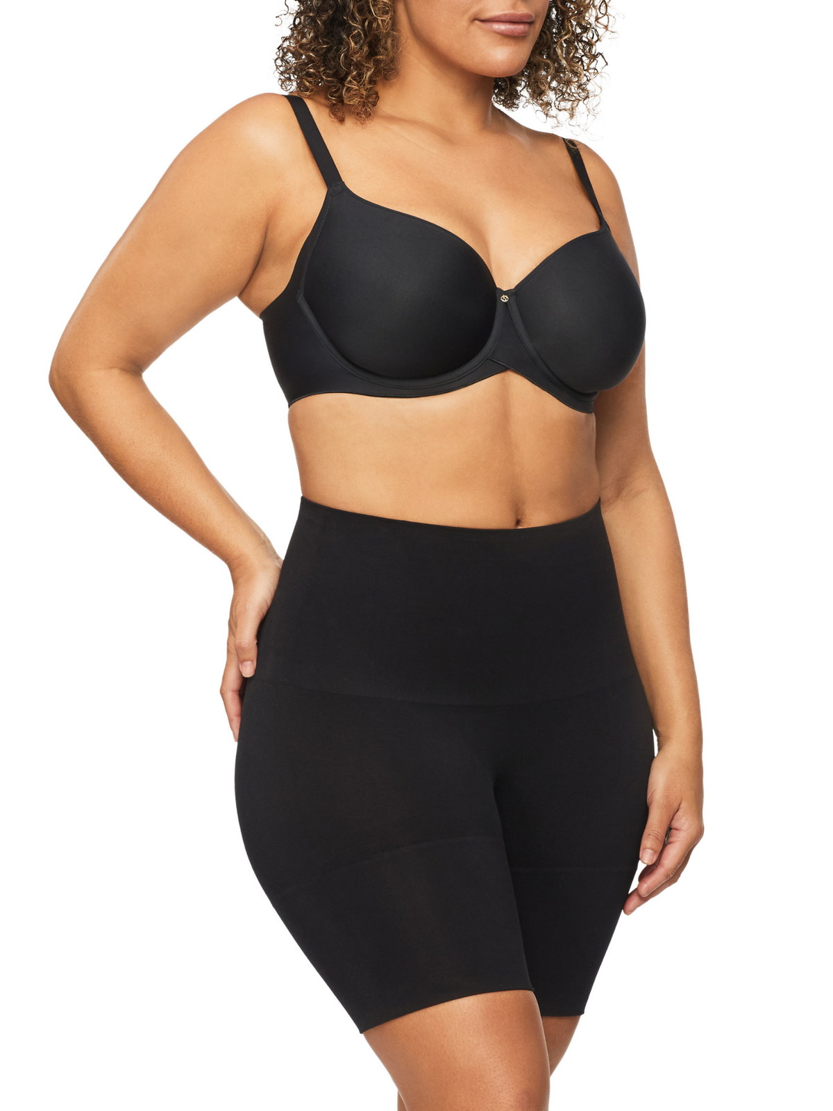 Side detail of Bamboo Essentials thigh shaper highlighting soft, breathable bamboo yarns and firm control without tight lines or discomfort.