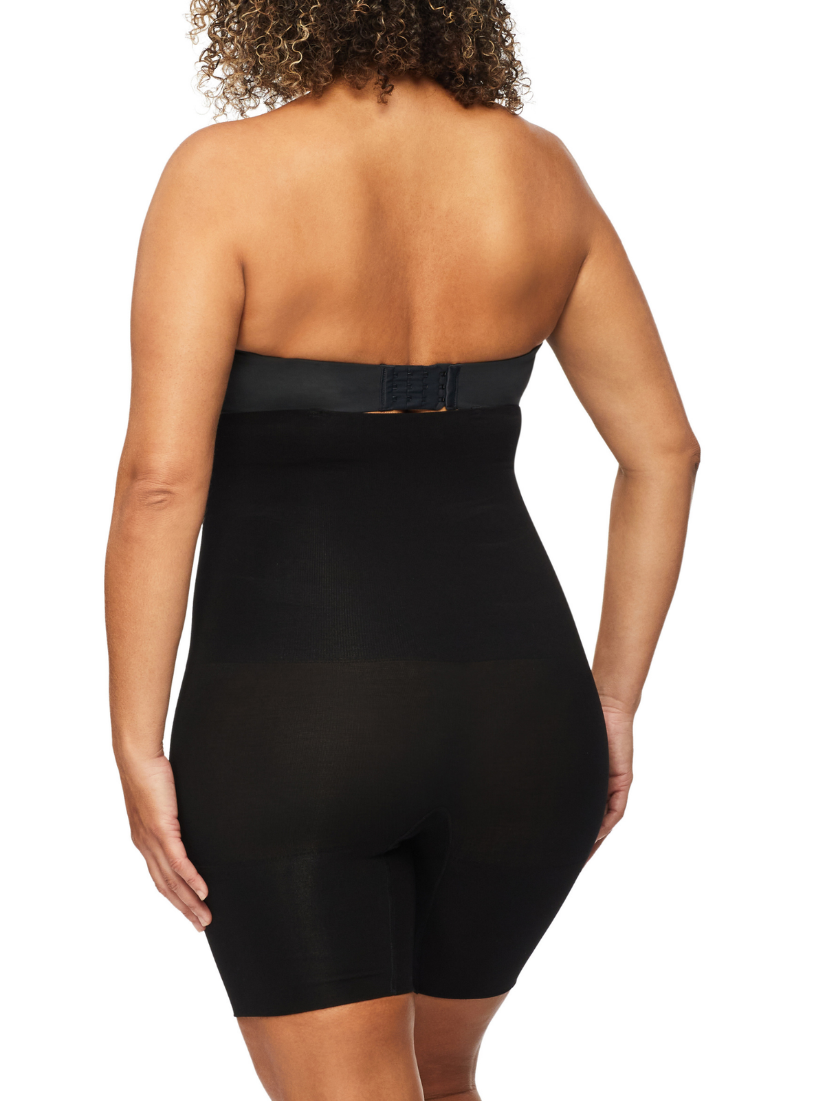 Back close-up of Bamboo Essentials shaper highlighting soft bamboo fibers, seamless construction, and supportive double-band fit for waist, tummy, and thighs.