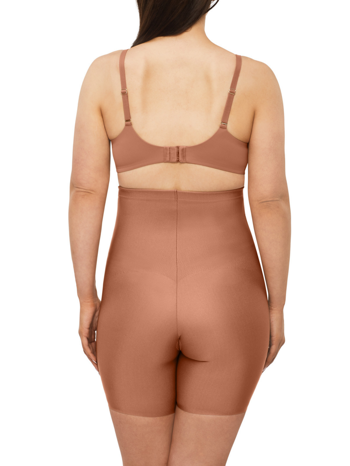 Back profile of X-Factor thigh shaper with high-waisted design, breathable fabric, and seamless bonded panels for a sleek silhouette.