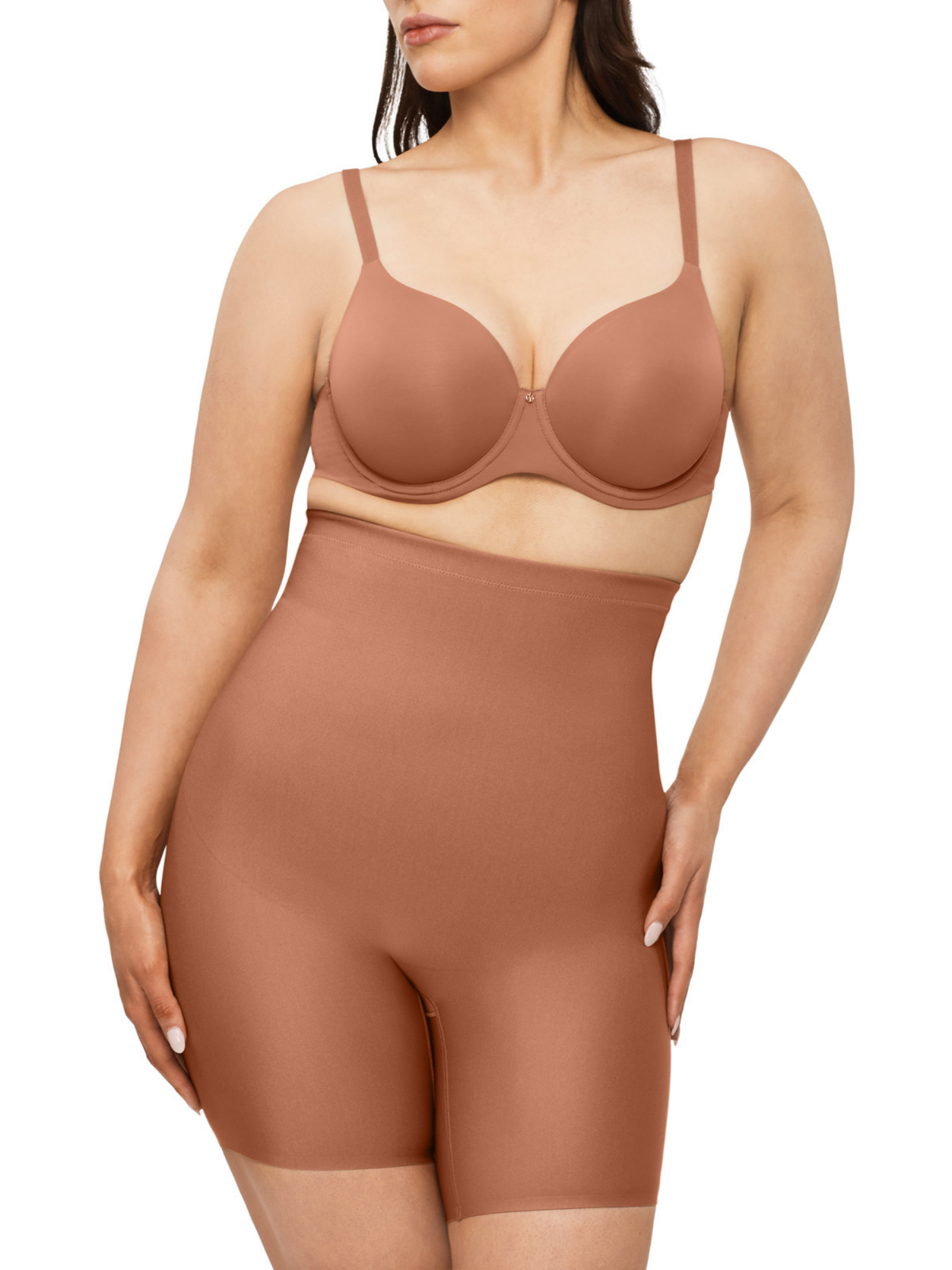 X Factor High Waisted Thigh Shaper in Cocoa by Nancy Ganz.