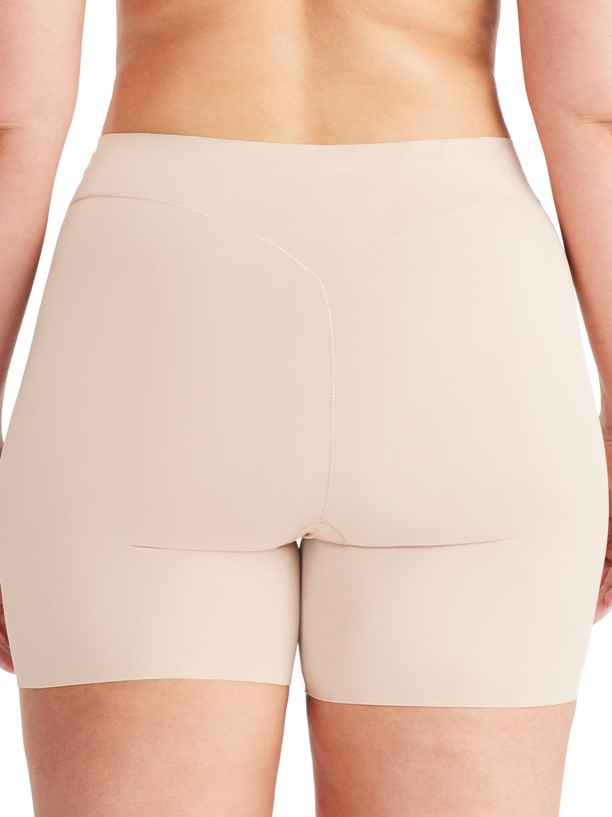 Back profile of Sheer Infinity short featuring seamless design, power mesh support, and 100% cotton gusset for comfort and no tight lines.