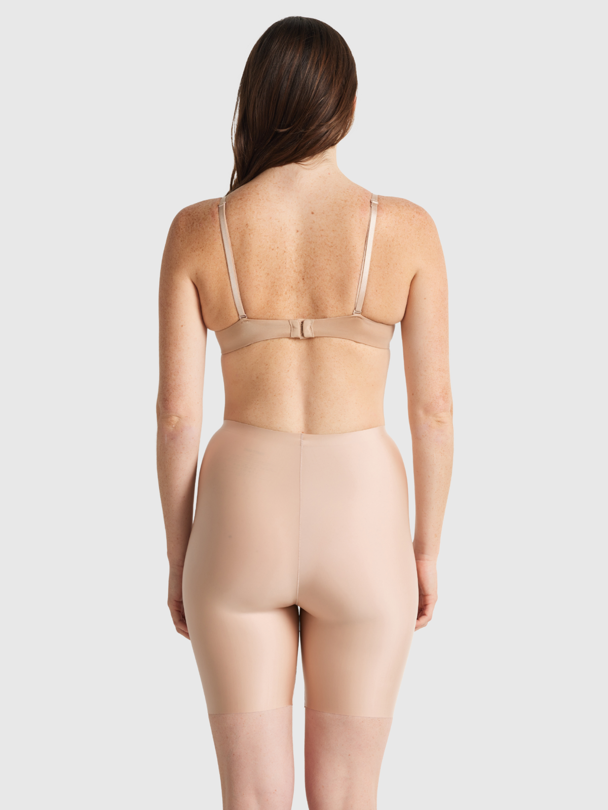 Back view of No VPL thigh shaper showing seamless design, high-waist fit, and breathable bonded panels for a sleek silhouette.