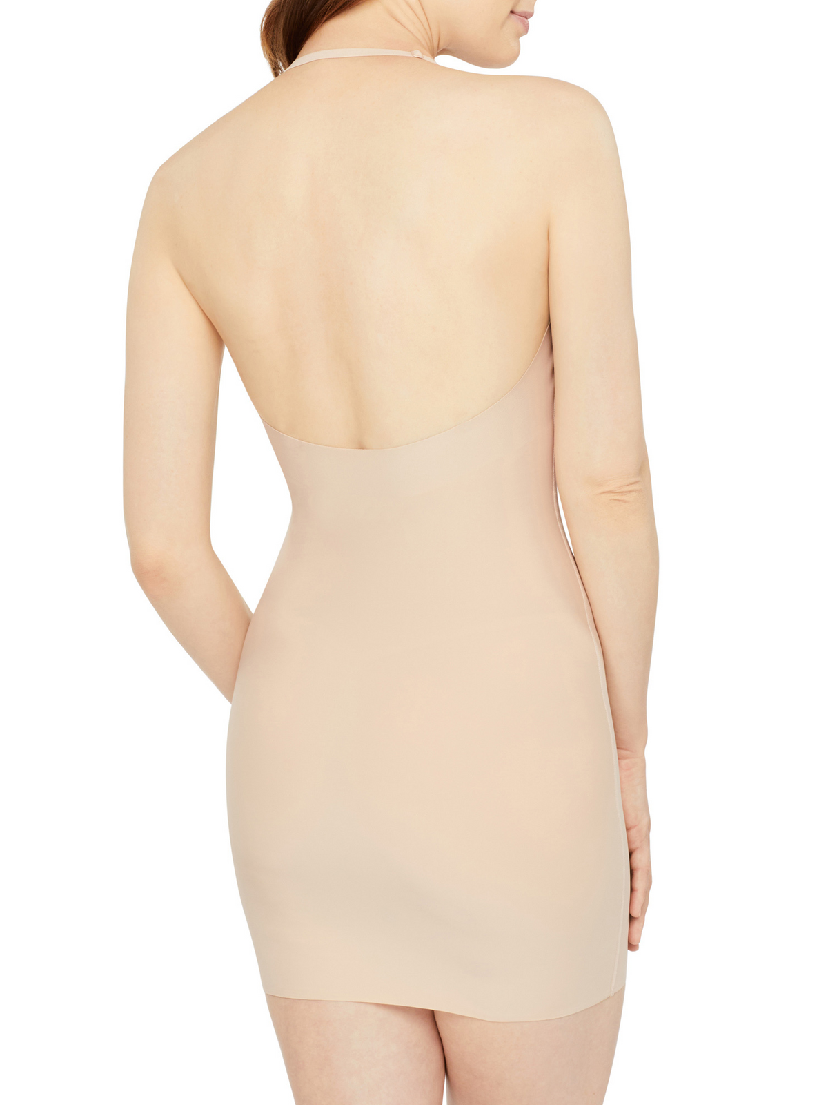 Back view of Revive slip showing low open back and detachable back straps for versatile styling.