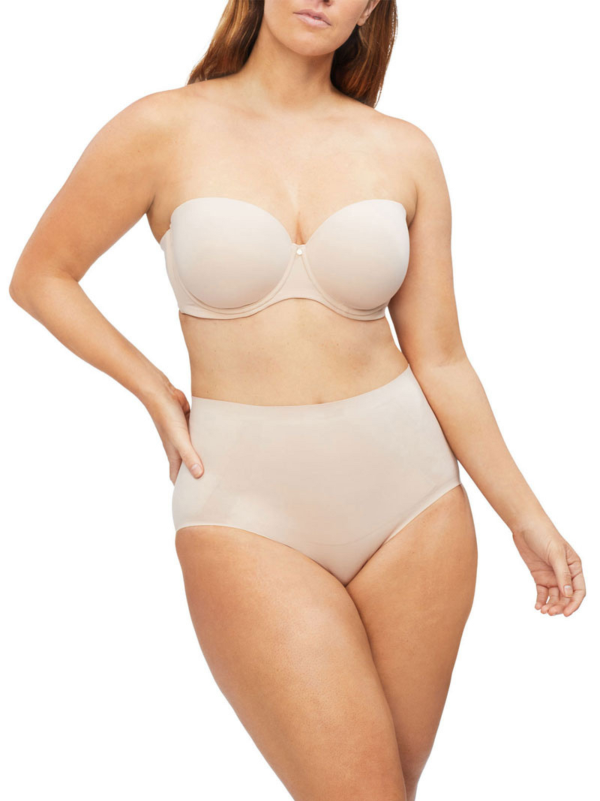 Comfortable strapless contour bra with silicone-free support to prevent pinching or rubbing