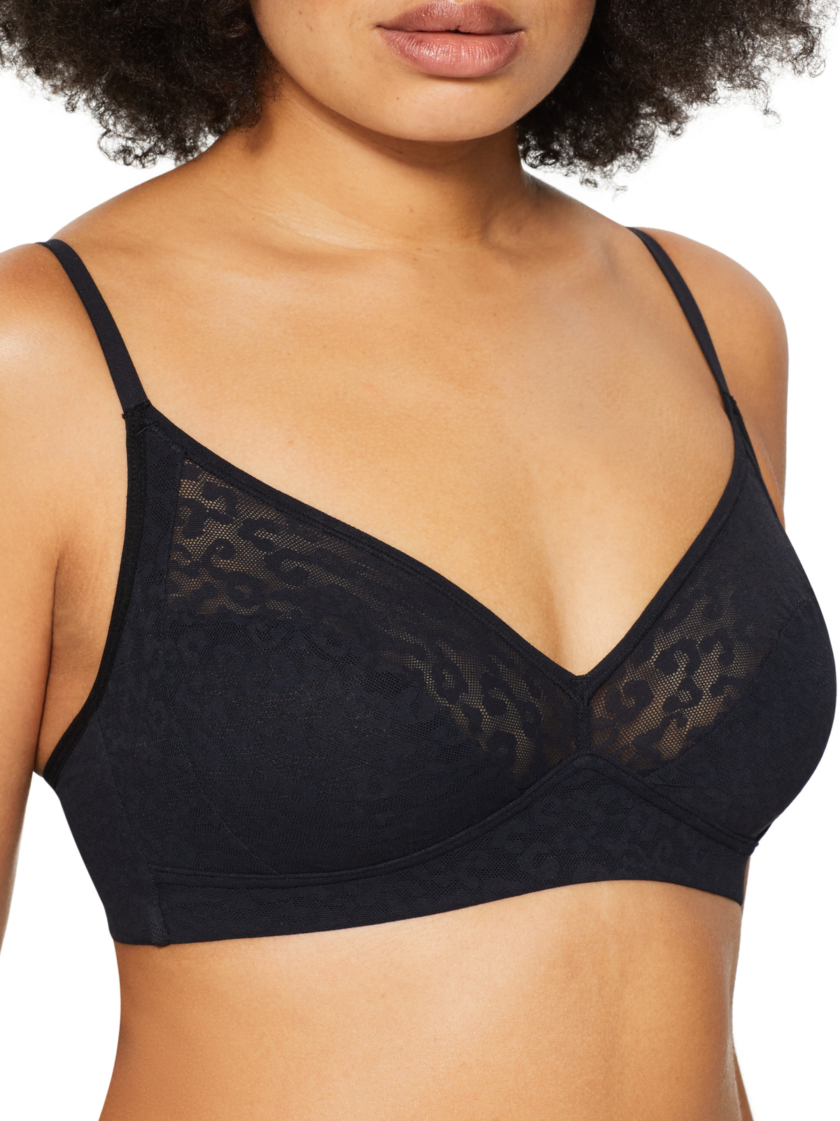 Front view of the Nancy Ganz Lace Supreme Wirefree Bralette featuring soft lace cups and a supportive wirefree design.