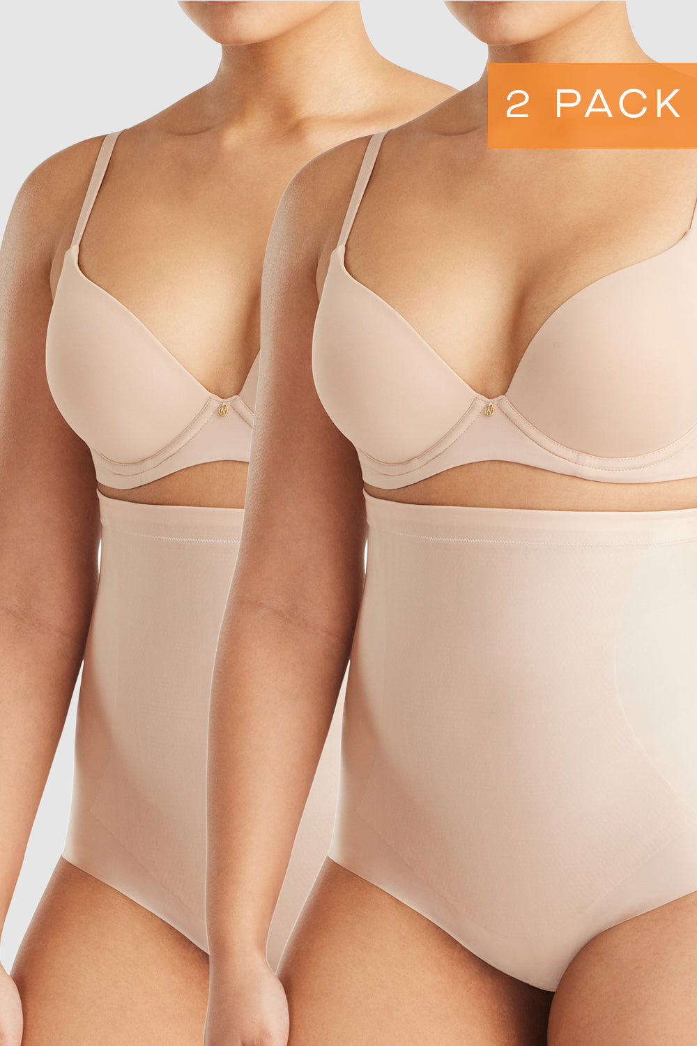 Nancy Ganz No VPL High Waisted Brief Two Pack in Warm Taupe. Seamless no visible panty line shapewear briefs for women.