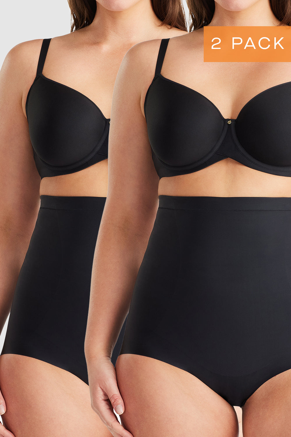 Nancy Ganz No VPL High Waisted Brief Two Pack in Black, invisible shapewear briefs designed for smooth lines under any outfit