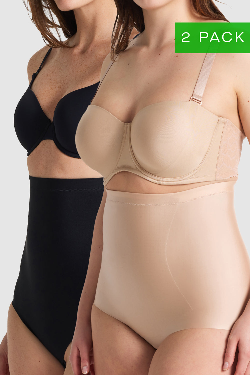 Nancy Ganz No VPL High Waisted Brief Two Pack in Black and Warm Taupe, invisible shaping briefs bundled in two essential wardrobe tones