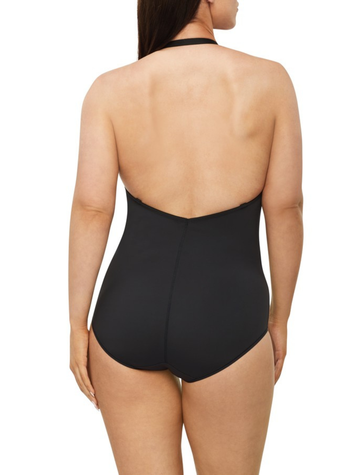 “Detail view of Nancy Ganz Body Sculpt Low Back Bodysuit straps, highlighting removable and reconfigurable strap options.