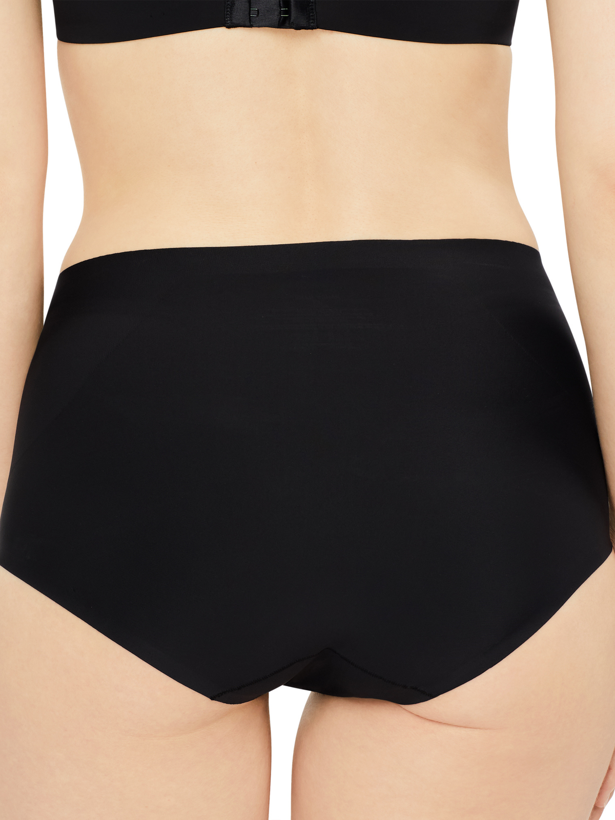 Back view of Nancy Ganz Revive Smooth Waisted Brief in Black, seamless shaping brief with smooth full rear finish
