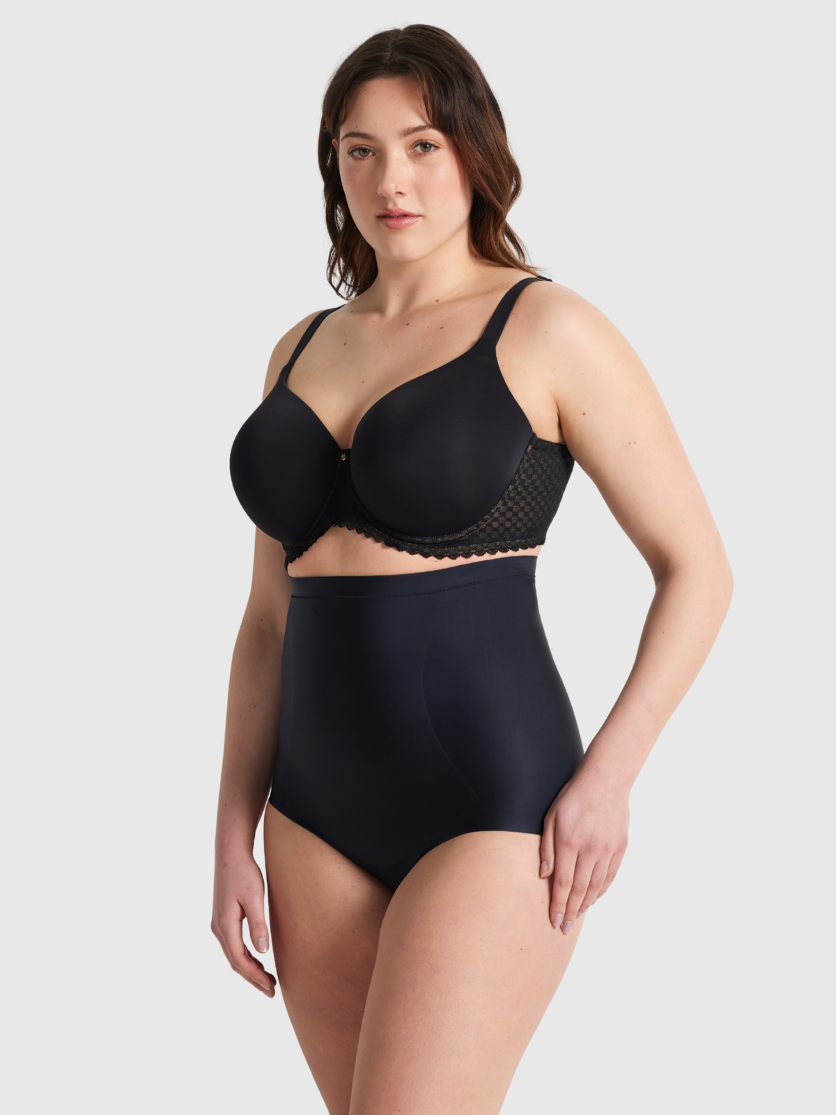 Side view of No VPL High Waisted Brief designed with super soft recycled nylon for secure shaping and all-day wear.