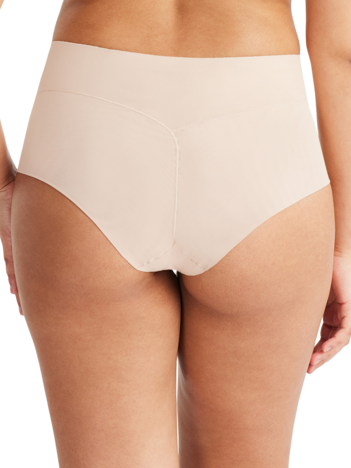 Back view of Nancy Ganz Sheer Infinity Brazilian cut brief highlighting cheeky cut with smooth finish and recycled nylon fabric.