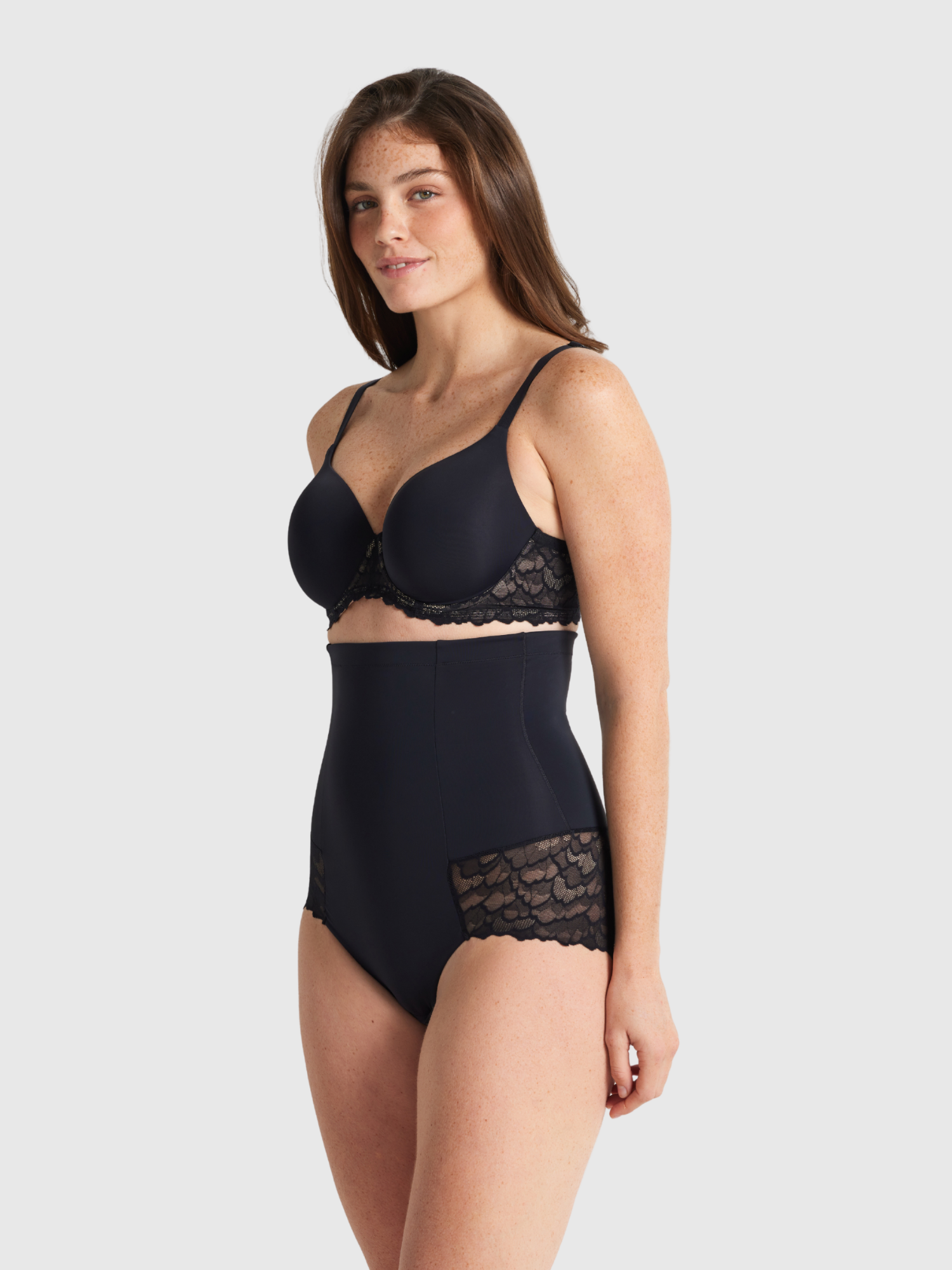 Nancy Ganz Sculpted Lace High Waisted Brief in Black.