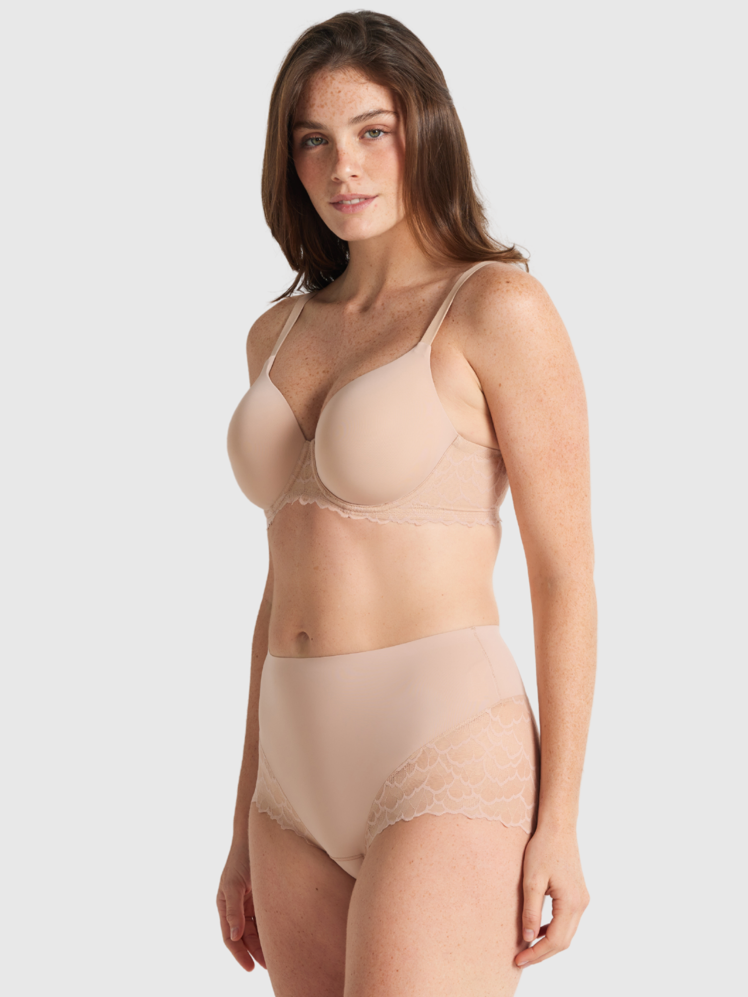 Sculpted Lace Waisted Brief in Warm Taupe
