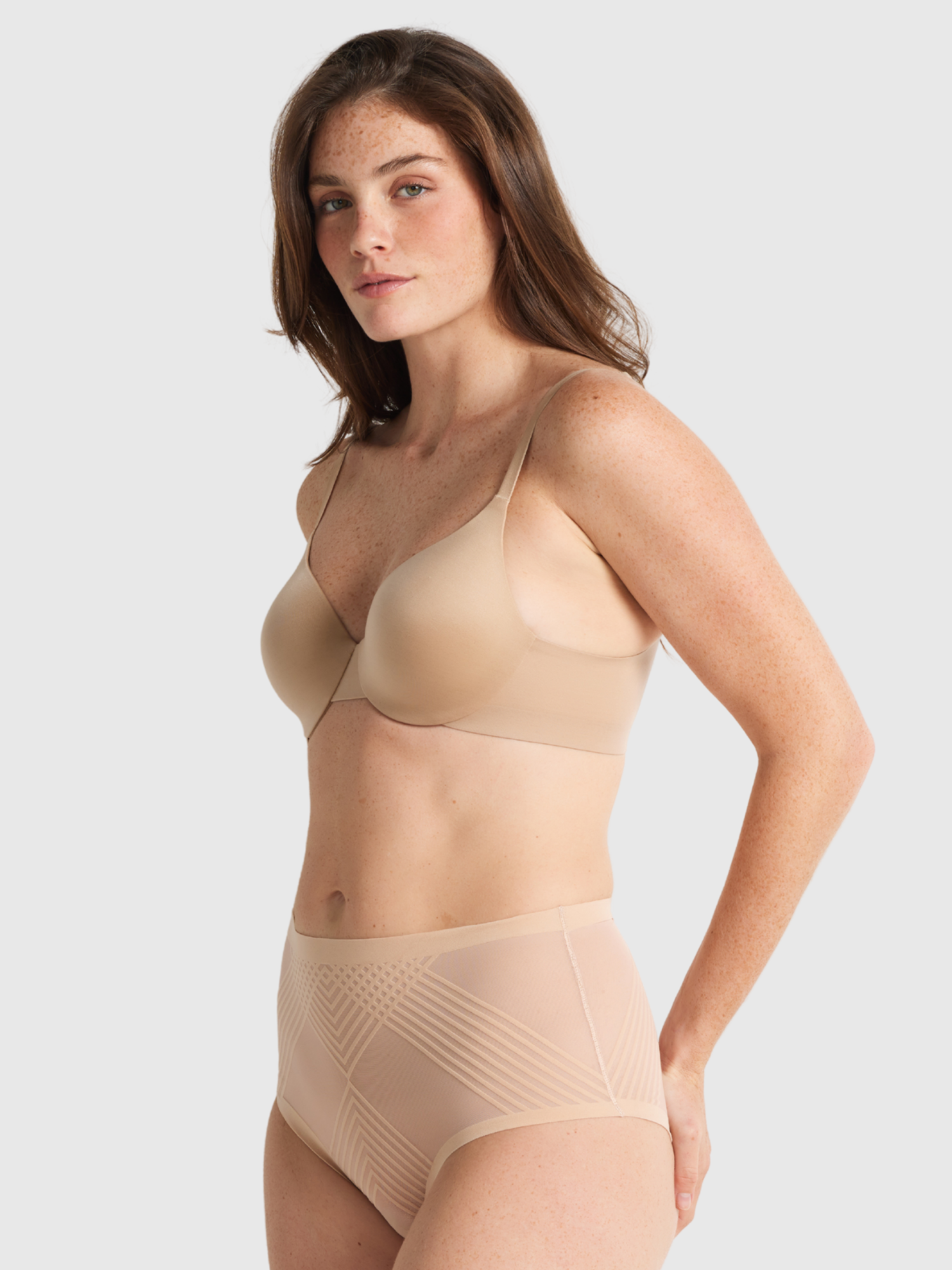 Nancy Ganz Sheer Power Waisted Brief in Warm Taupe.
