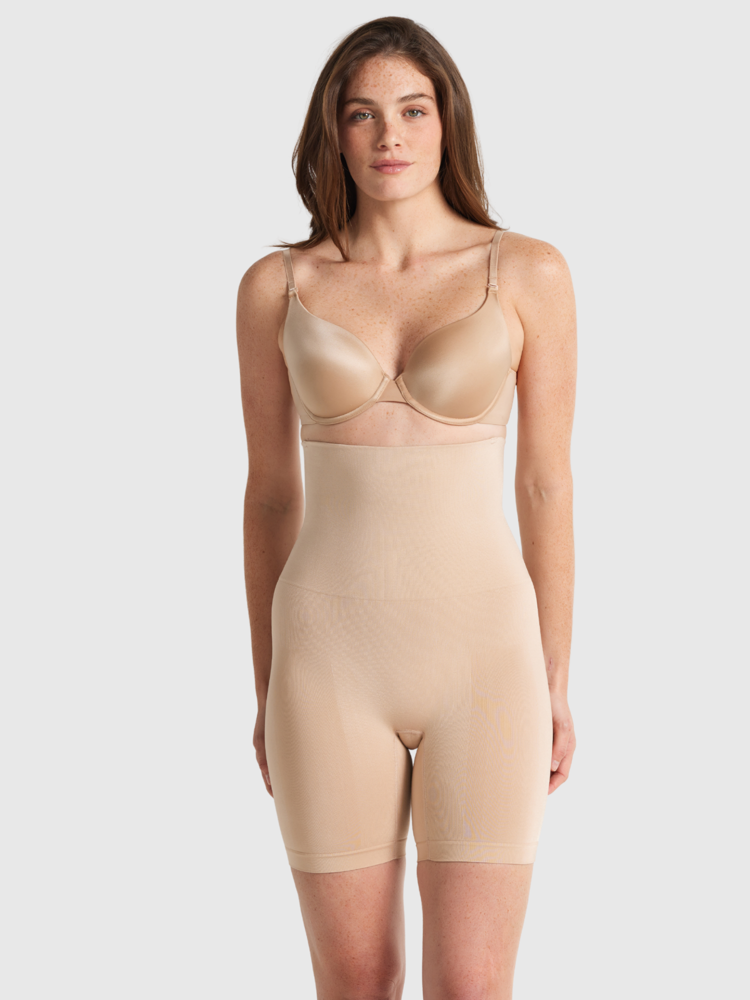 Seamless High Waisted Short in Warm Taupe by Nancy Ganz.