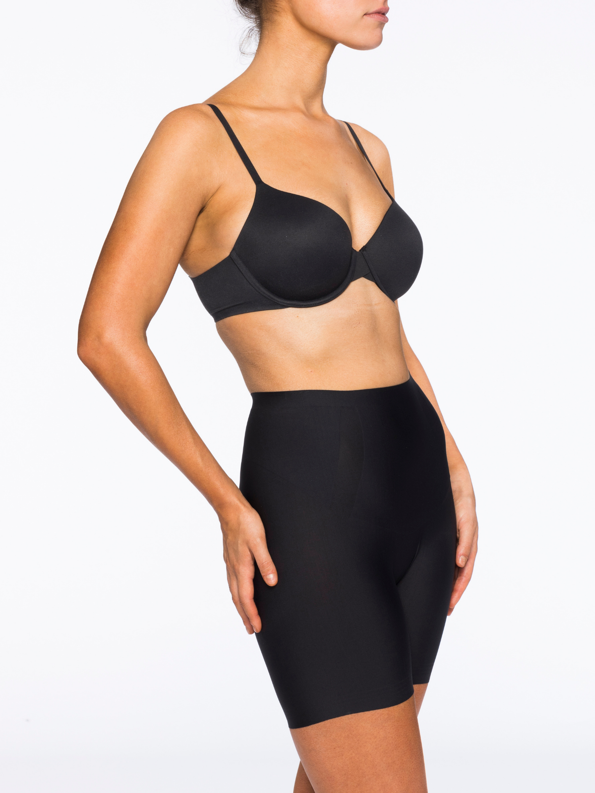 Front close-up of Nancy Ganz High Waisted Shaper highlighting laser-cut edges and bonded panels for smooth, seamless shaping.