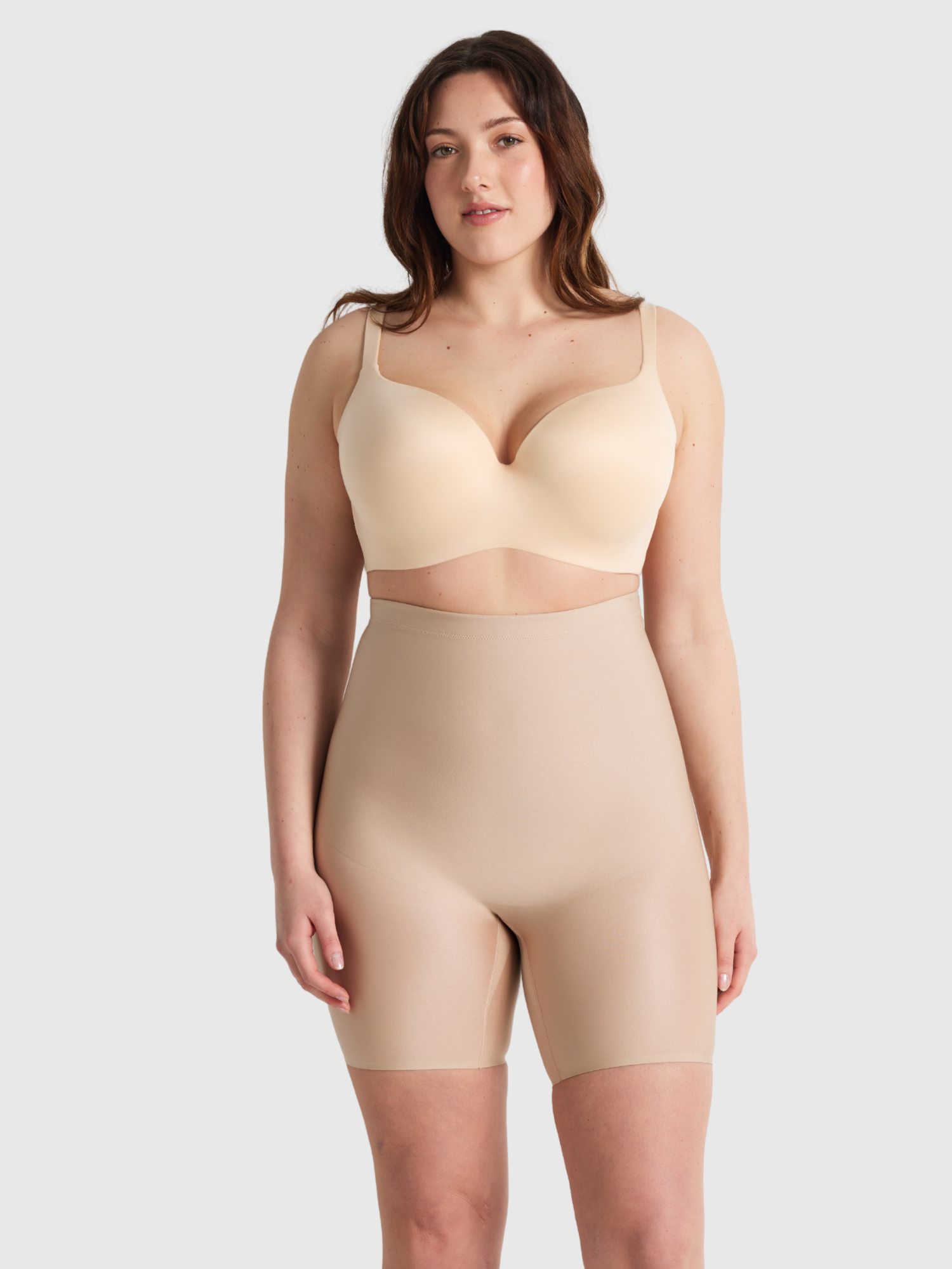 X Factor High Waisted Thigh Shaper in Warm Taupe by Nancy Ganz.