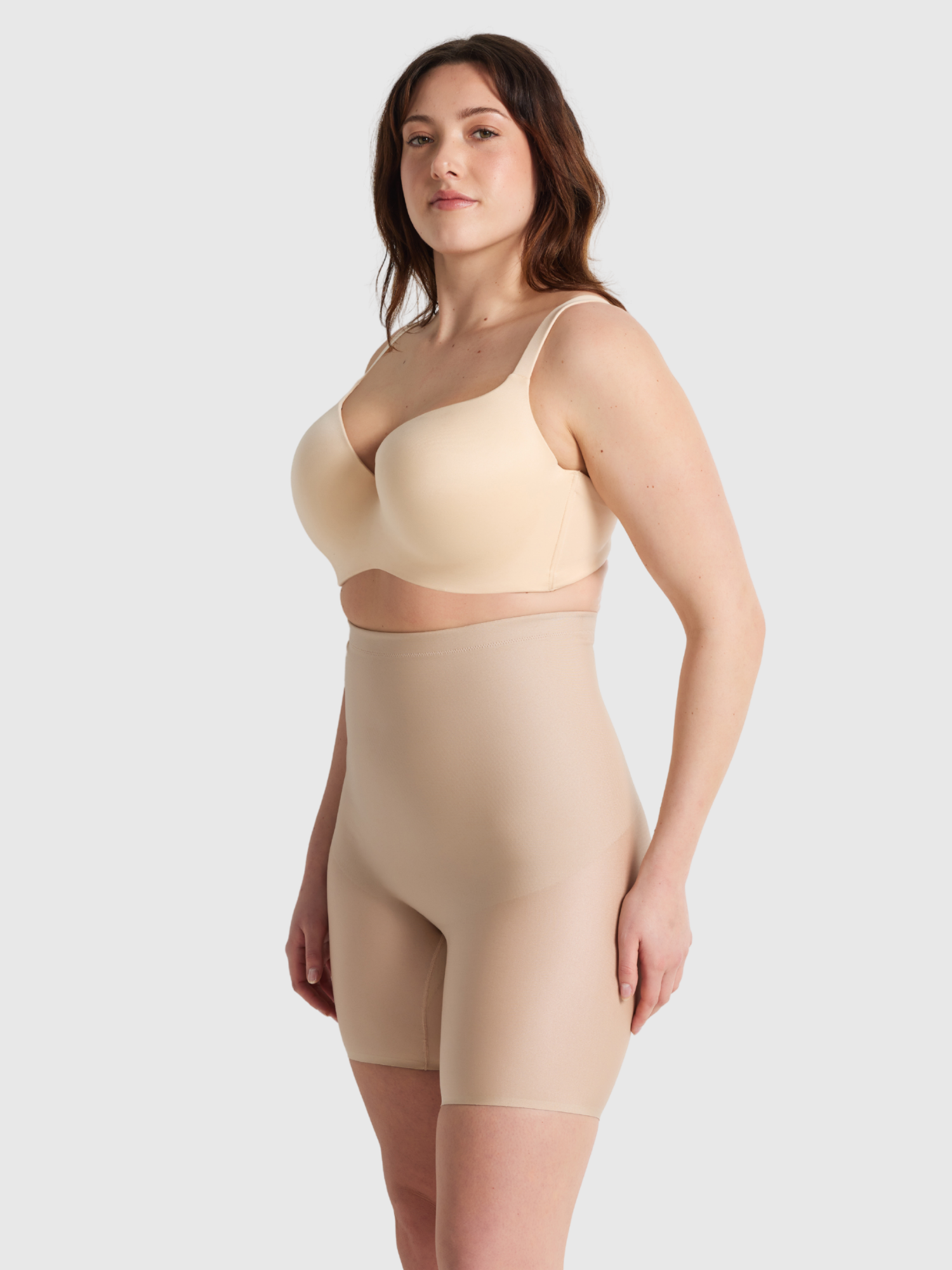 X Factor High Waisted Thigh Shaper in Warm Taupe by Nancy Ganz.