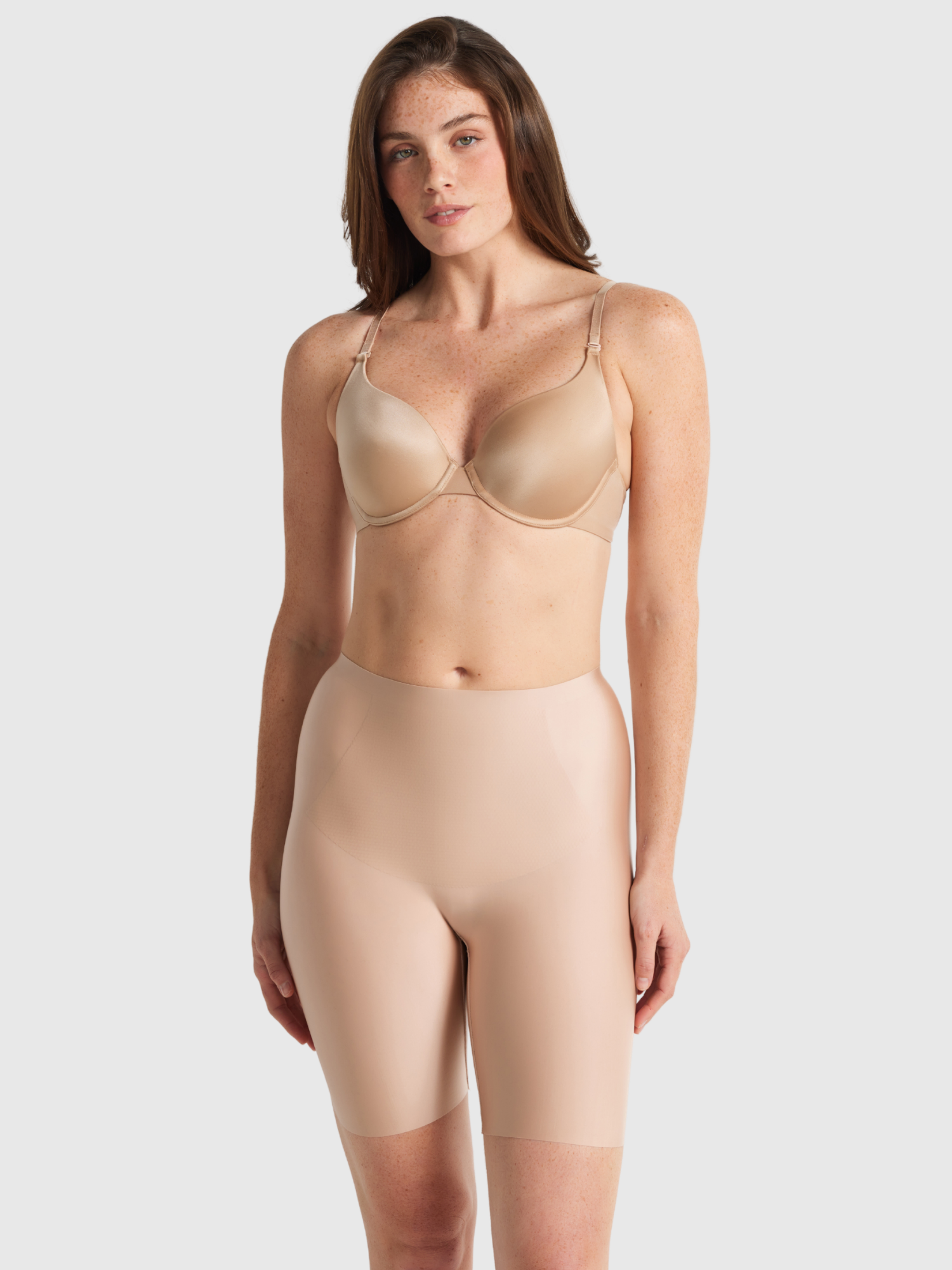 No VPL Waisted Thigh Shaper in Warm Taupe by Nancy Ganz.