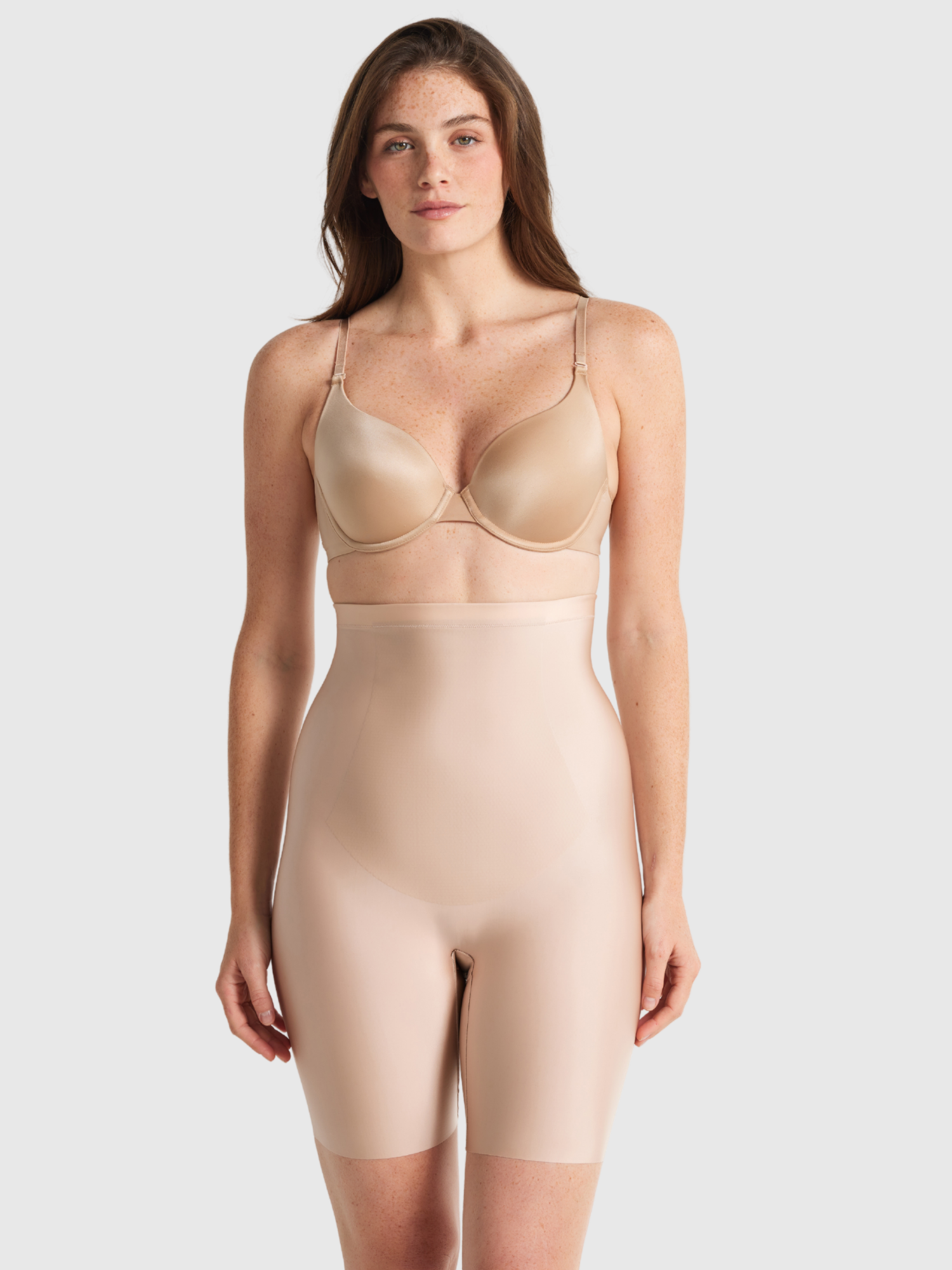 No VPL High Waisted Thigh Shaper in Warm Taupe by Nancy Ganz.