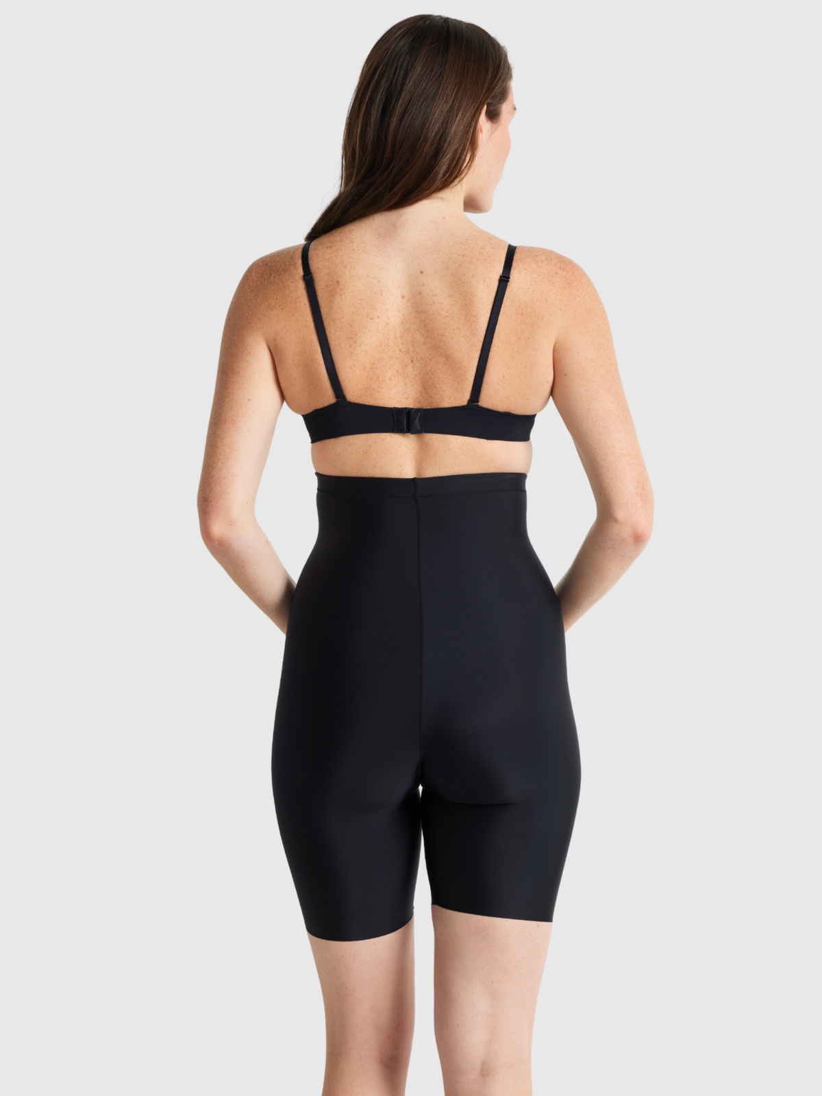 Back view of Nancy Ganz NO VPL high waisted thigh shaper with seamless design and breathable bonded panels for a smooth silhouette.