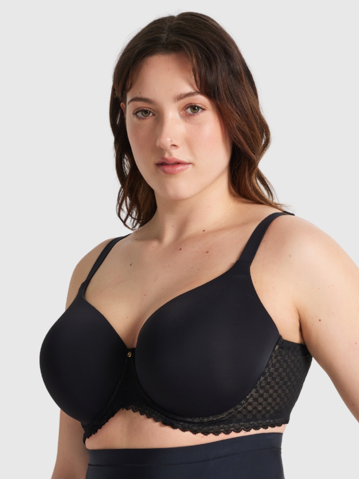 Side view of the Nancy Ganz Revive Lace Full Cup Contour Bra in Black.